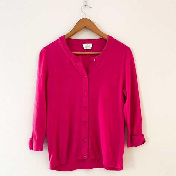Kate Spade Somerset Pink Bow 3/4 Sleeve Cardigan, Size Large fits like a medium - Picture 1 of 11